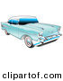 Retro Clipart of a Restored Blue 1957 Chevy Bel Air Car with a White Roof and Chrome Detailing by Andy Nortnik