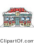 Retro Clipart of a Retro Diner in Snow, Decorated in Christmas Wreaths and Lights at Christmastime by Andy Nortnik