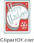 Retro Clipart of a Retro Happy Holidays Greeting, Green and White on Red by Andy Nortnik