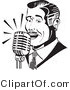 Retro Clipart of a Retro Man Singing or Announcing into a Microphone by Andy Nortnik