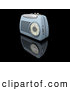 Retro Clipart of a Retro Old Fashioned Blue Radio with a Station Dial, on a Reflective Black Surface by KJ Pargeter