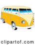 Retro Clipart of a Retro Yellow 1962 VW Bus with Chrome Detail and a Pale Yellow Roof and Accents by Andy Nortnik