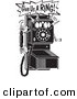 Retro Clipart of a Ringing Black and White Wall Telephone with Text by Andy Nortnik