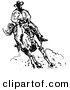 Retro Clipart of a Roper Cowboy on a Horse, Kicking up a Cloud of Dust by Andy Nortnik