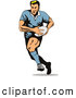 Retro Clipart of a Rugby Football Player Running by Patrimonio
