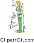 Retro Clipart of a Sexy Blond Woman in Green Fishing Gear, Holding up Her Bra in a Hook by Andy Nortnik