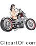 Retro Clipart of a Sexy, Young Topless Brunette Woman in a Red Thong, Stockings and Heels, Looking Back over Her Shoulder and Holding a Wrench and Sitting on a Motorcycle by Andy Nortnik