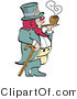 Retro Clipart of a Short, Red Haired Leprechaun Leaning on a Cane and Smoking a Pipe by Andy Nortnik