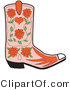 Retro Clipart of a Single Pink Cowgirl Boot with a Pattern of Red Roses by Andy Nortnik