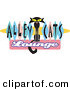 Retro Clipart of a Slender Solid Black Cat Sitting in the Center of Green, Blue and Pink Diamonds on an Old Fashioned Alley Cats Lounge Sign by Andy Nortnik