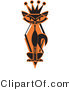 Retro Clipart of a Slim Black Siamese Cat in Silhouette, Wearing a Kings Crown on an Orange Diamond by Andy Nortnik
