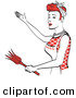 Retro Clipart of a Smiling Red Haired Housewife or Maid Woman Wearing an Apron While Singing and Dancing and Using a Feather Duster by Andy Nortnik