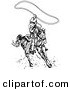 Retro Clipart of a Sporty Roper Cowboy on a Horse, Using a Lasso to Catch a Cow or Horse by Andy Nortnik