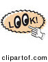 Retro Clipart of a Tan Vintage Sign Showing a Hand Pointing to the Word Look with Eyes in the O's by Andy Nortnik