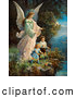 Retro Clipart of a Vintage Painting of a Guardian Angel Looking over Children near a Cliff, Circa 1890 by OldPixels