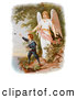 Retro Clipart of a Vintage Painting of a Guardian Angel Watching over a Child Playing near a Cliff, Circa 1890 by OldPixels