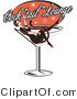 Retro Clipart of a Woman in a Cat Costume Relaxing in a Giant Martini Glass at a Cocktail Lounge by Andy Nortnik
