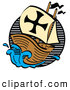 Retro Clipart of a Wood Ship, the Mayflower, Carrying Pilgrims on the Sea by Andy Nortnik