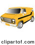 Retro Clipart of a Yellow 1979 Chevy Van with Tinted Windows and Black Striping on the Side Driving to the Left by Andy Nortnik