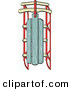 Retro Clipart of an Old Fashioned Green and Red Wooden and Metal Winter Sled by Andy Nortnik