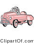 Retro Clipart of an Old Fashioned Pink Metal Pedal Convertible Toy Car by Andy Nortnik