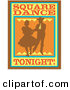 Retro Clipart of an Old Fashioned Sign Silhouetted Cowboy Square Dancing with a Woman by Andy Nortnik