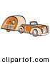 Retro Clipart of an Orange Convertible Car Pulling a Trailer and Driving Right by Andy Nortnik
