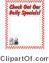 Retro Clipart of Black and White Salt and Pepper Shakers and Text Reading "Check out Our Daily Specials!" Borderd by Red Checkers by Andy Nortnik