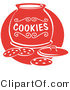 Retro Clipart of Chocolate Chip Cookies Resting on a Counter in Front of an Open Cookie Jar by Andy Nortnik
