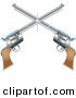 Retro Clipart of Two Shiny Pistol Guns Forming a Cross over a Solid White Background by Andy Nortnik